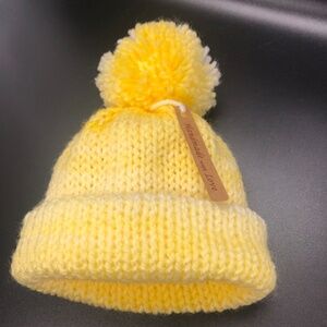 Baby Infant Yellow Pom Pom Double Knit Beanie Hat  Sizes Available 0-3M  & 3-6M